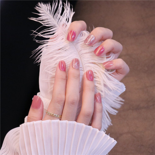 24pcs Fake Nails Pink Wear Short Full Cover Women lady Nail Art Manicure Tool False Nails Finished Wearable False Nail Patch