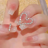 24PCS Fake Nails with Shiny Bow Diamond Design  Long Coffin Head French Style Press on Nails Wearable Full Finished Nail Patches
