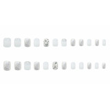 24pcs artificial nails with glue squoval mid-length White Diamonds and Nail Sticker Finished fake nails press on with designs DL