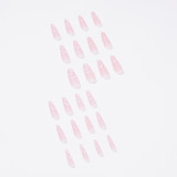 Pink Color Ballet Fake Nails with White Clouds Design Full Finished Nail Patch 24PCS Press On Nail Tips Nail Art Decorations
