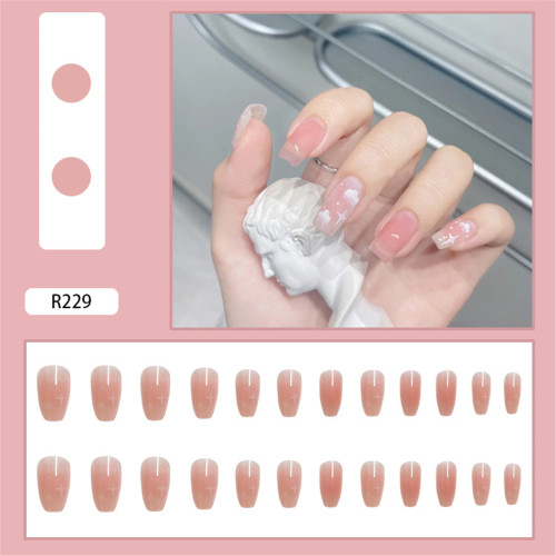 24pcs Cloud Shape Press On Nails Full Finished Manicure Patch False Nails False Nails Wearable Women Summer Nail Art Decorations