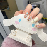 24PCS Ins Style Fake Nails with Aurora Rhinestones Design Ballet False Nails Patch Coffin Head Finished Nail Piece Press on Nail