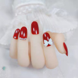 24PCS Wine Red Fake Nail Patch French Style Waterproof Girls Bride Wearable Detachable Full Finished Fake Nails False Nail Patch