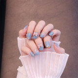 24pcs Fake Nails With Bow Design Cat Eye Style Middle Long Press On Bride Lady Nails Wedding Party Full Finished Art False Nails