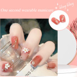 24pcs Ballet Fake Nails Coffin Head Pink Color Press On Nail Art tips with 3D Heart And Bow Design French Style Girl False Nails