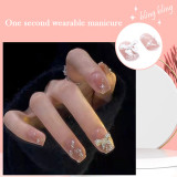 24Pcs Full Finished Shiny Bow Design Fake Nail Self-Adhesive Press on Nails for Girl Glitter False Nails For Nail Decorations
