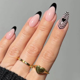 24pcs Stiletto Head Press on Nails Tips French Style Flower Printed Women Nail Art Full Finished Full Cover False Nails Patch