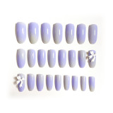 Ins French False Nail Patch Gradient purple Round Head Fake Nail Tips With Bow Design Manicure False Nail Patch For Girl Women