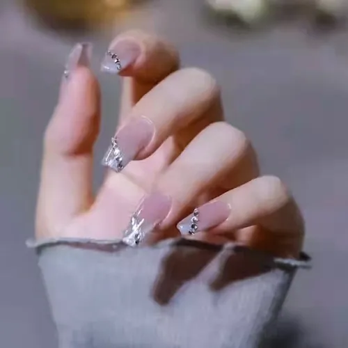 French Purple Mid-length Ballet Wearable Fake Nails Press On Nail Tips Suitable Girl Woman Summer Decoration Fingernail Tips