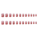 24pcs Fake Nails With Glue Crystal Cherry Short Style Square Head Nail Sticker Finished Artificial Nail Press On Nails Design DL