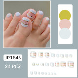 24pcs French Press on Toenails Patch Removable Short Full Finished Black Bow Manicure False Toe Nails Tips Nail Art Salon DIY