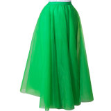 Vintage Tulle Skirt Summer Women Elastic High Waist Mesh Pleated Skirts Elegant A Line Office Ladies Skirt New