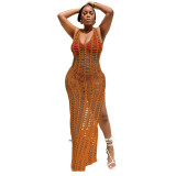 Crochet Tunic Knitted Sexy Vestidos Hollow Out Robe Long Beach Dress Slit 2022 Outer Cover Women Cover-ups Swim