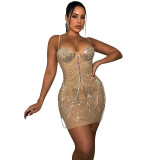 Y2k Beautiful Sequin Caged Bodycon Mini Dress Birthday Dresses Sexy Hollow Out Sequins Party Club Wear Chirstmas Outfits Dress
