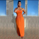 Women Casual Strapless High Waist Loose Hem Maxi Dress for Streetwear Beach Sexy Summer Floor Length Long Dresses