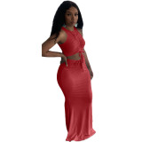 Women Sets Ruched Drawstring Sleeveless Tank Crop Top and High Waist Mermaid Maxi Skirt Set for Women Elegant Two Piece Sets