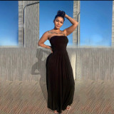 Women Casual Strapless High Waist Loose Hem Maxi Dress for Streetwear Beach Sexy Summer Floor Length Long Dresses