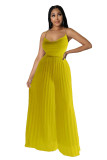 Summer Pleats Wide Leg Women Jumpsuit Fashion Chains Spaghetti Crossed Backless High Waist Elegant Bodysuit Party Rompers