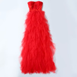 2021 Novelty Chic Design Dress Solid Embroidery Ruffles Slash Neck Strapless Sexy Celebrity Party Maxi Dress Vestidos