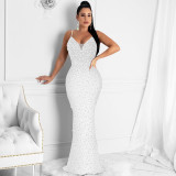 Felyn 2022 New Arrival Famous Brand Dress Solid Beading Spaghetti Strap Sexy Celebrity Party Maxi Dress Vestidos