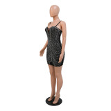 Felyn 2022 Famous Elegant Design Dress Solid Diamond Spaghetti Strap Sexy Club Mini Dress Vestidos