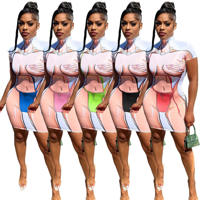 ALS287 women's clothing bikini personalized positioning printing 5-color hip dress