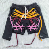 Sexy Streetwear Shorts with Color Strings All Over High Waist Strap Knee Trousers Party Clubwear Women's Summer Clothing 2021