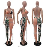 Echoine Print Undefined Ribbons Rope Two Piece Set Sexy Party Night Clubwear Bandage Lace Up Bra Top Pants Set Vacation Outfits