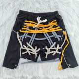 Sexy Streetwear Shorts with Color Strings All Over High Waist Strap Knee Trousers Party Clubwear Women's Summer Clothing 2021