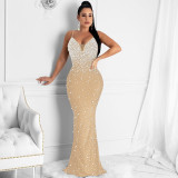 Felyn 2022 New Arrival Famous Brand Dress Solid Beading Spaghetti Strap Sexy Celebrity Party Maxi Dress Vestidos