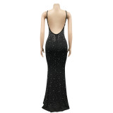 Felyn 2022 New Arrival Famous Brand Dress Solid Beading Spaghetti Strap Sexy Celebrity Party Maxi Dress Vestidos