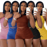 2022 Summer Women Biker Two Piece Set Tracksuit Matching Set Solid Color Drawstring Sportsuit Clothes For Women