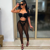 2022 Sexy Club Party Style Women Suit Sleeveless Strapless Short Top Elastic Long Pants Pure Color Lady Two Piece Sets