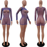Sexy Fishnet Long Sleeve Mini Dress Women O Neck See Through Club Party Dresses Stretchy Beach Wear Summer Cover Up Sundress