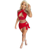 Casaul Women Skirt Two Piece Set Crop Tank Top + Mini Dress Solid Color Party Night Tracksuit Clothes For Women Outfit