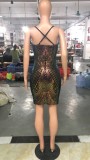 Felyn 2020 Best Quality Famous Brand Dress Sparkly Sequins Feather Spaghetti Strap Sexy Party Mini Dress Vestidos