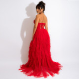 2021 Novelty Chic Design Dress Solid Embroidery Ruffles Slash Neck Strapless Sexy Celebrity Party Maxi Dress Vestidos