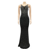 Felyn 2022 New Arrival Famous Brand Dress Solid Beading Spaghetti Strap Sexy Celebrity Party Maxi Dress Vestidos