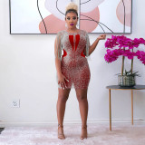 Felyn 2022 Ins Internet Celebrity Club Dress Solid Diamond Tassel O-neck Sleeveless Sexy Celebrity Party Mini Dress Vestidos