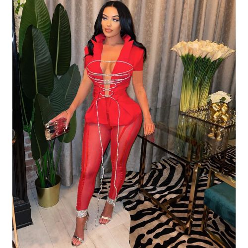 Felyn 2022 High Quality New Design 2 pcs Women Set Solid Bandage Notched Blazer and Long Pants Sexy Club Outfits