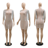 Felyn 2022 Ins Internet Celebrity Club Dress Solid Diamond Tassel O-neck Sleeveless Sexy Celebrity Party Mini Dress Vestidos