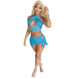 Casaul Women Skirt Two Piece Set Crop Tank Top + Mini Dress Solid Color Party Night Tracksuit Clothes For Women Outfit