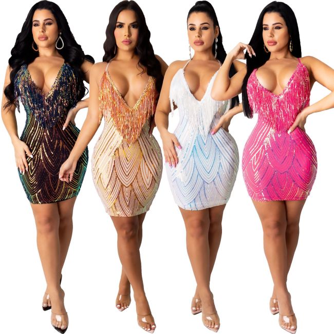 Felyn 2020 Best Quality Famous Brand Dress Sparkly Sequins Feather Spaghetti Strap Sexy Party Mini Dress Vestidos