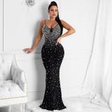 Felyn 2022 New Arrival Famous Brand Dress Solid Beading Spaghetti Strap Sexy Celebrity Party Maxi Dress Vestidos