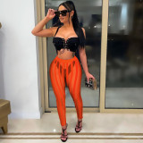 2022 Sexy Club Party Style Women Suit Sleeveless Strapless Short Top Elastic Long Pants Pure Color Lady Two Piece Sets