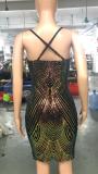 Felyn 2020 Best Quality Famous Brand Dress Sparkly Sequins Feather Spaghetti Strap Sexy Party Mini Dress Vestidos