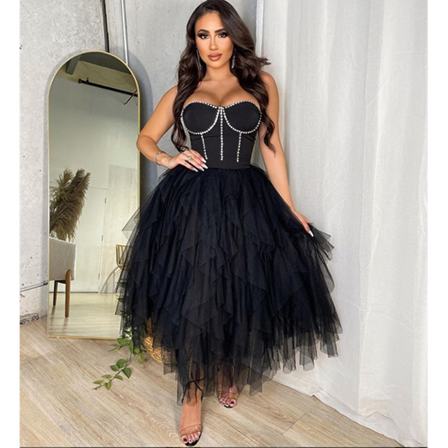 Felyn 2022 Ins Internet Celebrity Famous Dress Solid Ruffles Beading Slash Neck Strapless Sexy Maxi Dress Vestidos