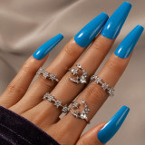 11 Pcs/Set Women Rings sets Vintage Elephant Heart Crown Crystal Geometry Joint Silver Color Ring Set Bohemia Jewelry girls
