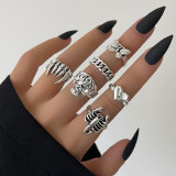 Punk Gothic Black Heart Ring Set For Women Dice Vintage Silver Plated Retro Bee Snake Wing Charm Female Finger Jewelry