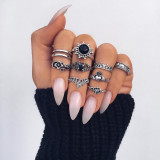 11 Pcs/Set Women Rings sets Vintage Elephant Heart Crown Crystal Geometry Joint Silver Color Ring Set Bohemia Jewelry girls